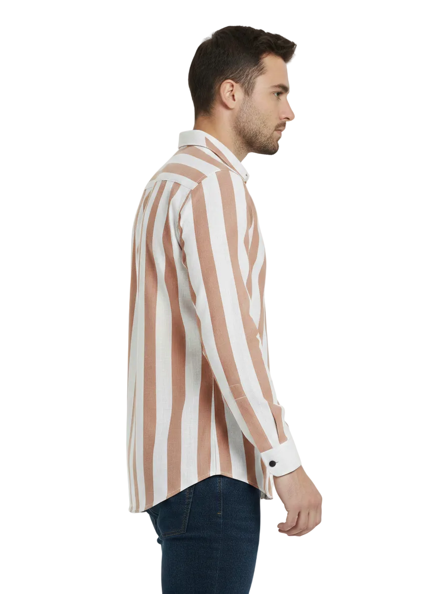 Brown and White Lining Shirt H225