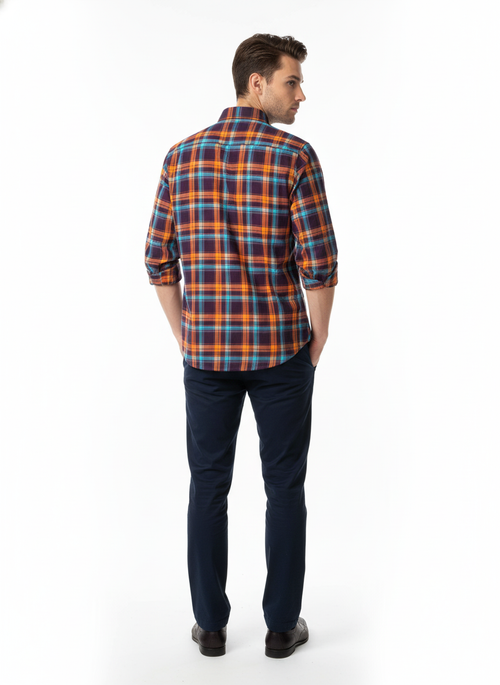 Men’s Premium Cotton Checks Shirt | Teal & Beige Checks