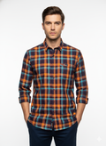 Men’s Premium Cotton Checks Shirt | Teal & Beige Checks