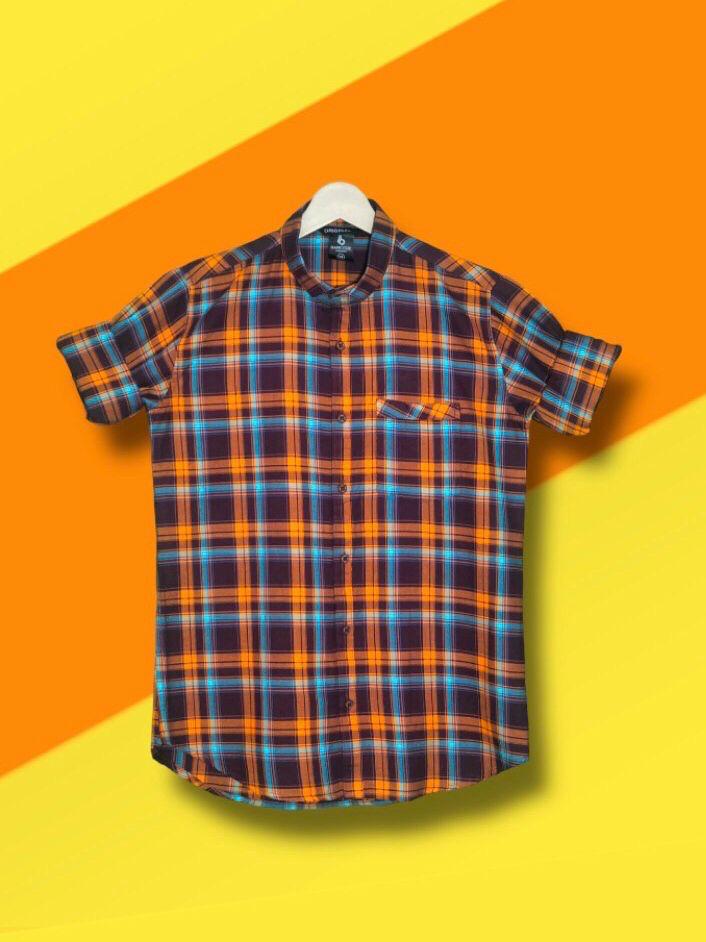 Men’s Premium Cotton Checks Shirt | Teal & Beige Checks