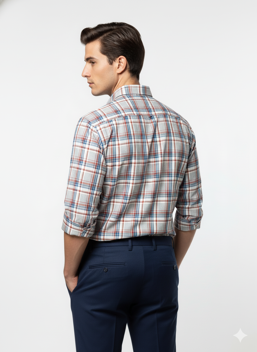 Men’s Premium Cotton Checks Shirt | Teal & Beige Checks