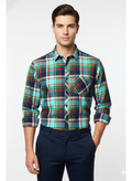 Men’s Premium Cotton Checks Shirt | Teal & Beige Checks
