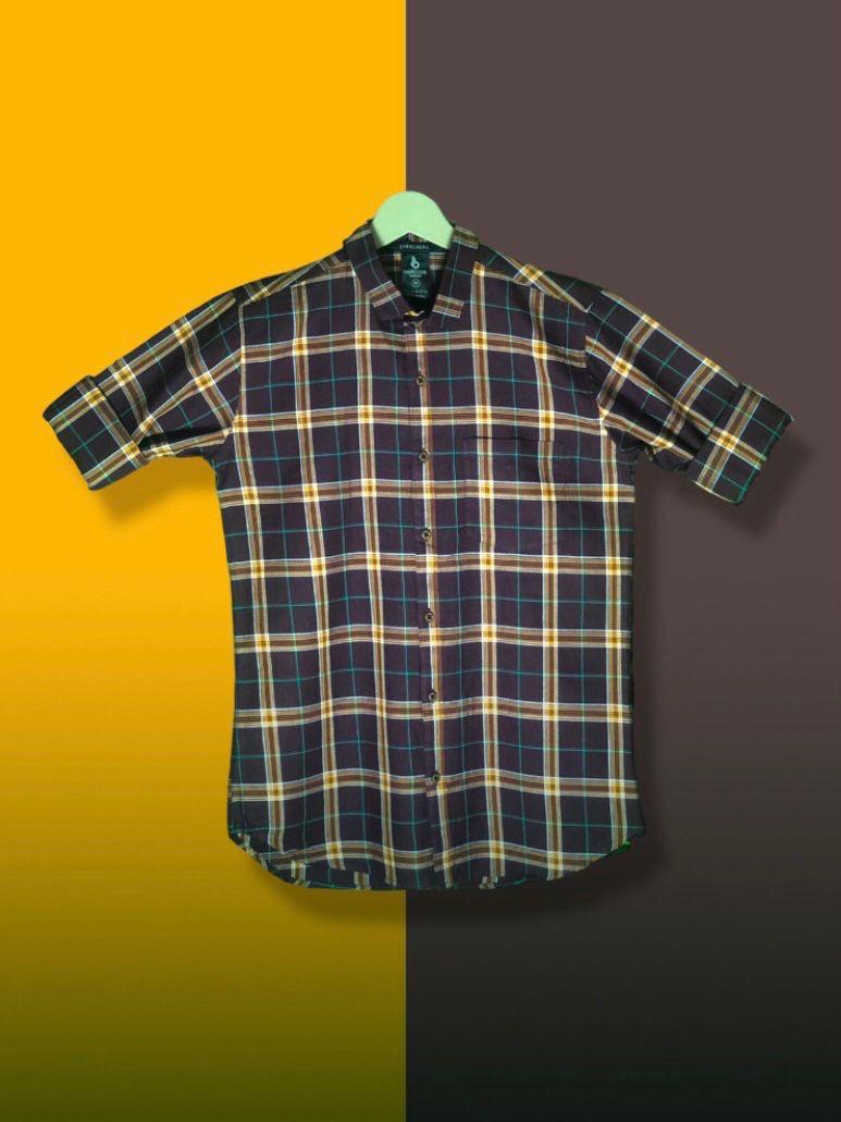 Men’s Premium Cotton Checks Shirt | Teal & Beige Checks