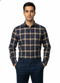Men’s Premium Cotton Checks Shirt | Teal & Beige Checks