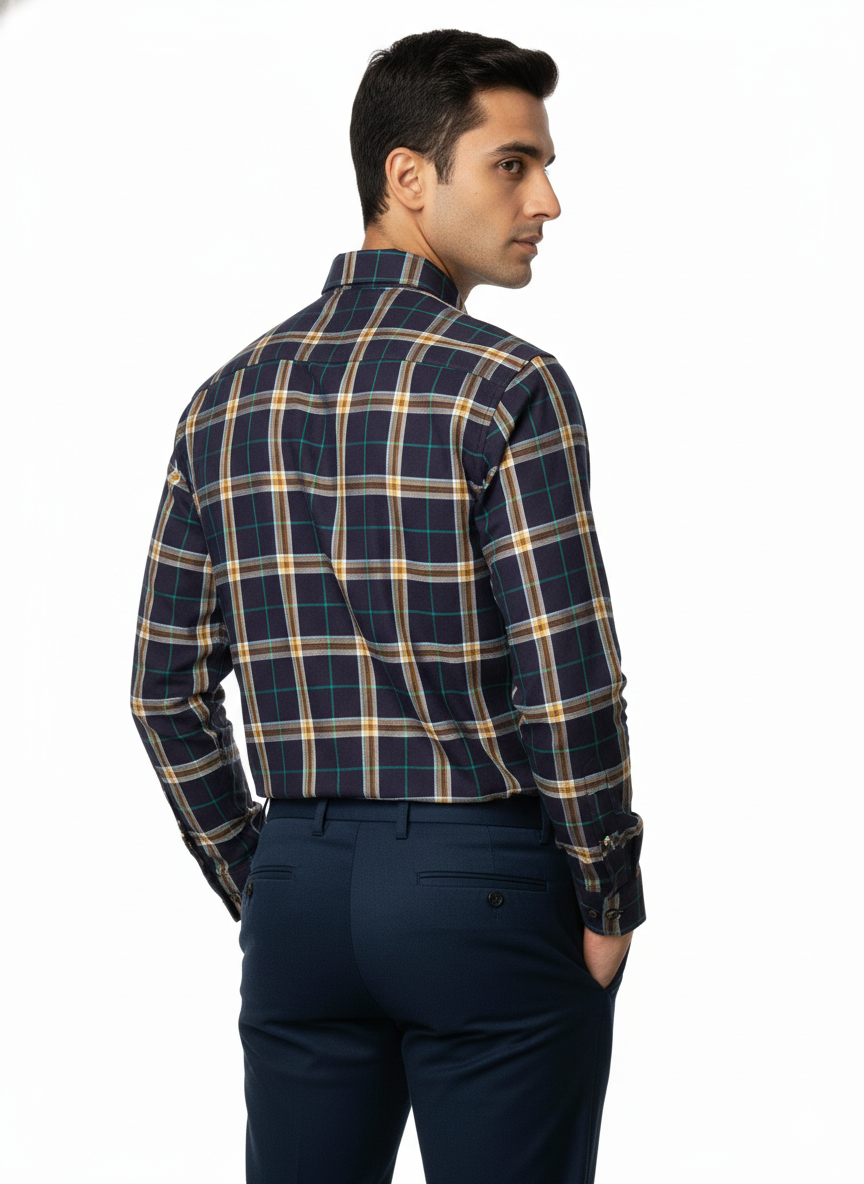 Men’s Premium Cotton Checks Shirt | Teal & Beige Checks