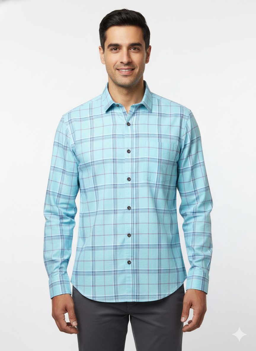 Men’s Premium Cotton Checks Shirt | Teal & Beige Checks (Copy) (Copy) (Copy)