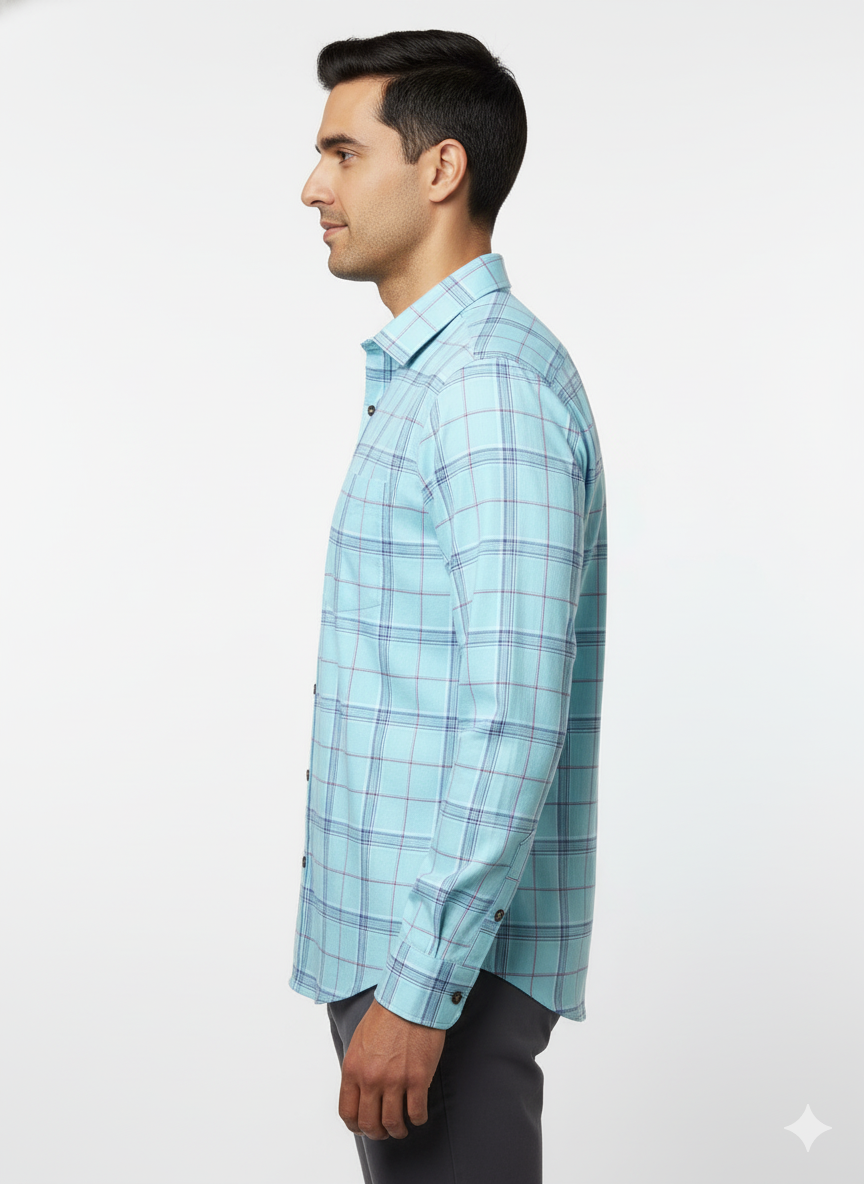 Men’s Premium Cotton Checks Shirt | Teal & Beige Checks (Copy) (Copy) (Copy)