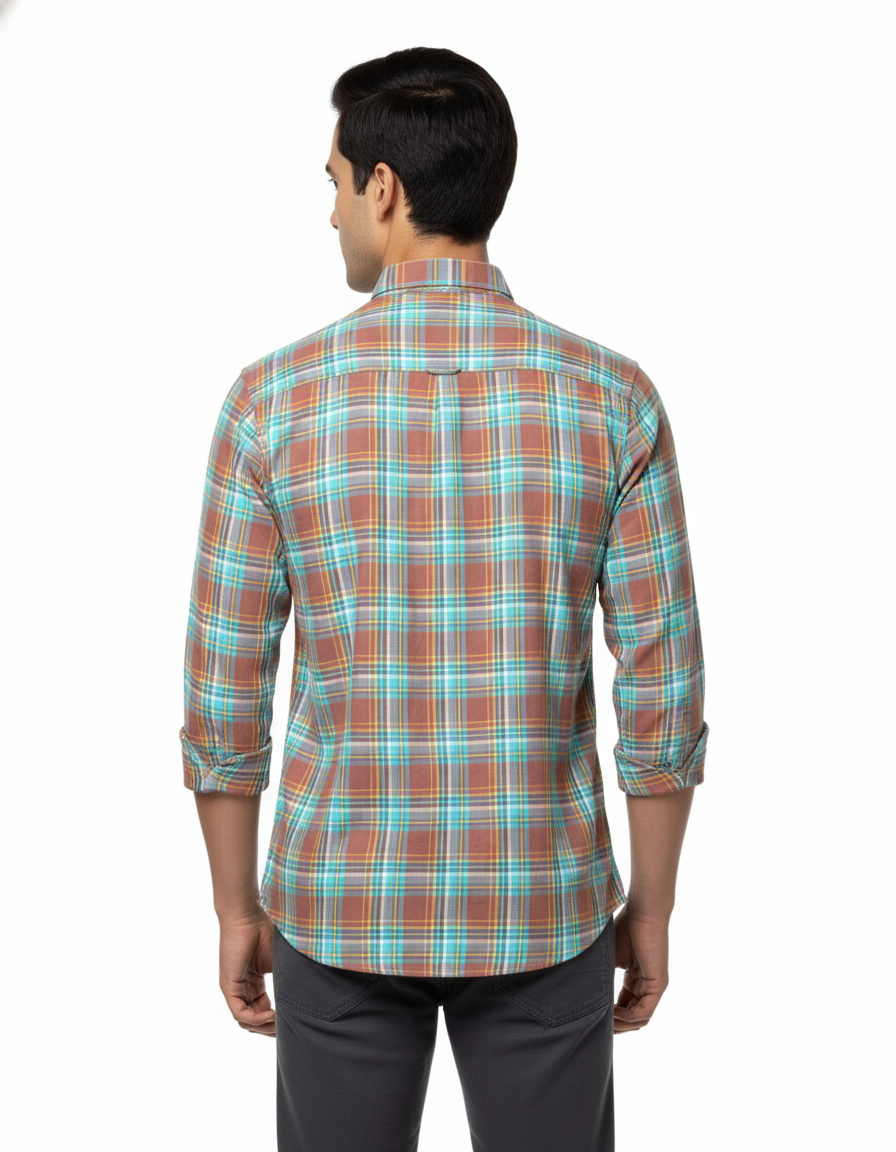 Men’s Premium Cotton Checks Shirt | Teal & Beige Checks (Copy) (Copy)