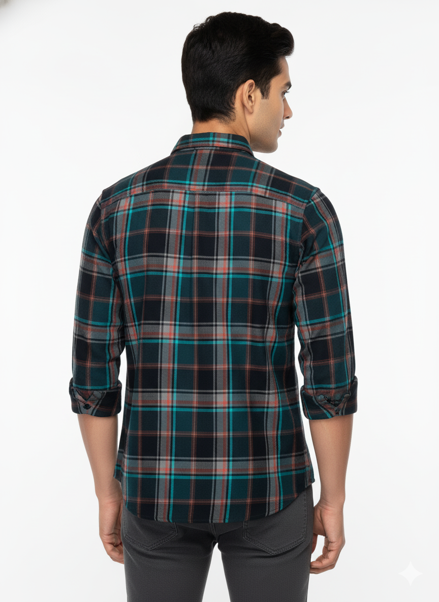 Men’s Premium Cotton Checks Shirt | Teal & Beige Checks (Copy)