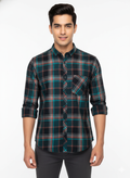 Men’s Premium Cotton Checks Shirt | Teal & Beige Checks (Copy)