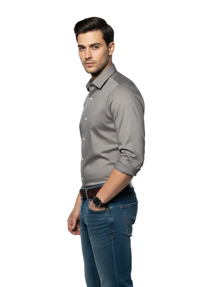 Grey Fine Cotton Shirt - F166