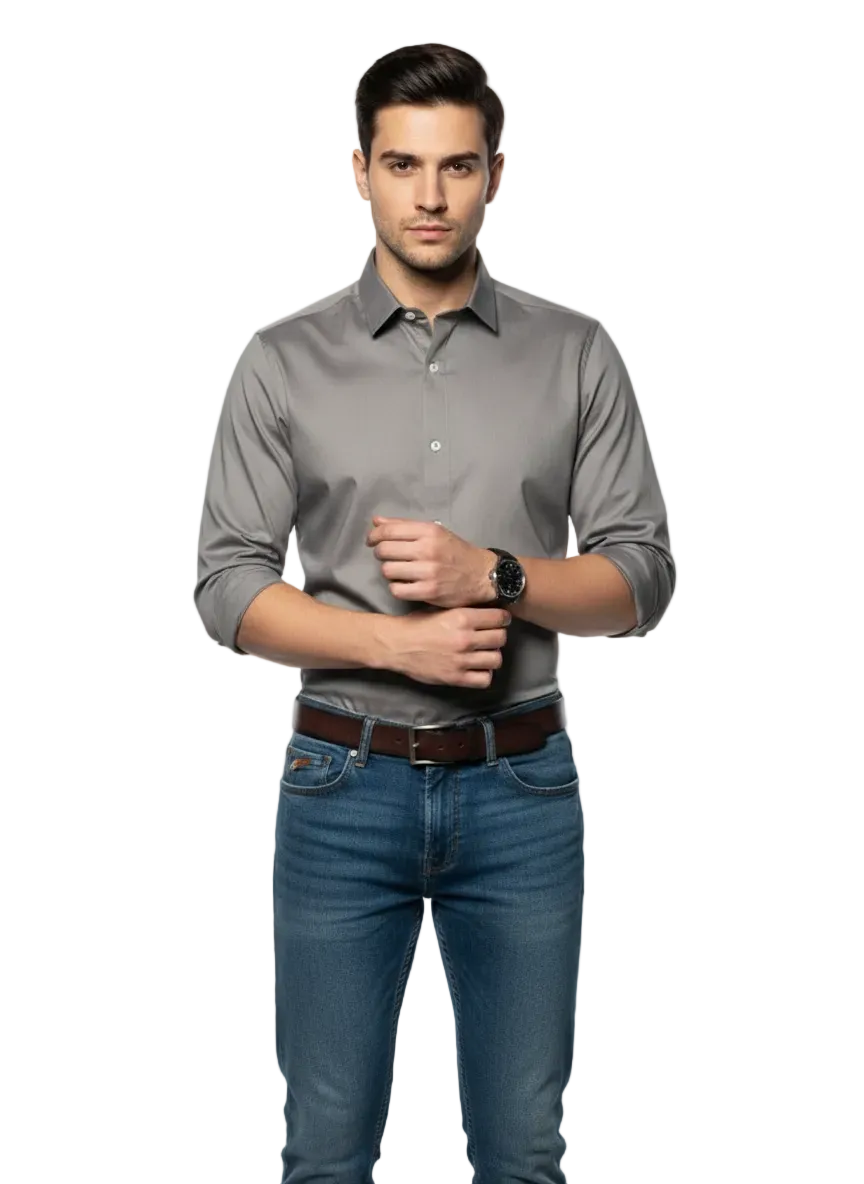 Grey Fine Cotton Shirt - F166