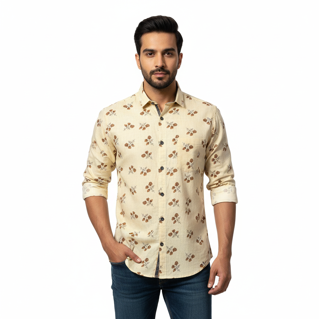 Cream Floral Printed Shirt