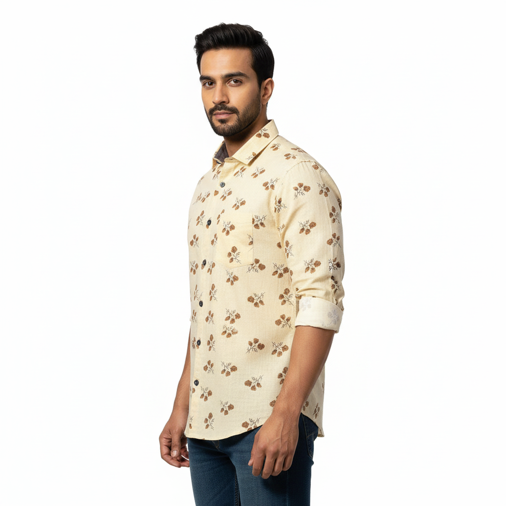 Cream Floral Printed Shirt