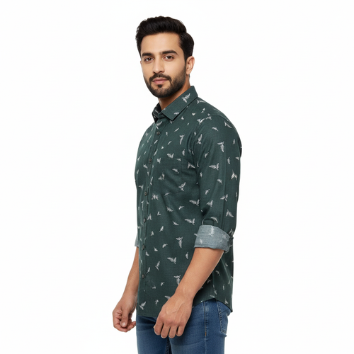 Dark Green Printed Cotton Shirt