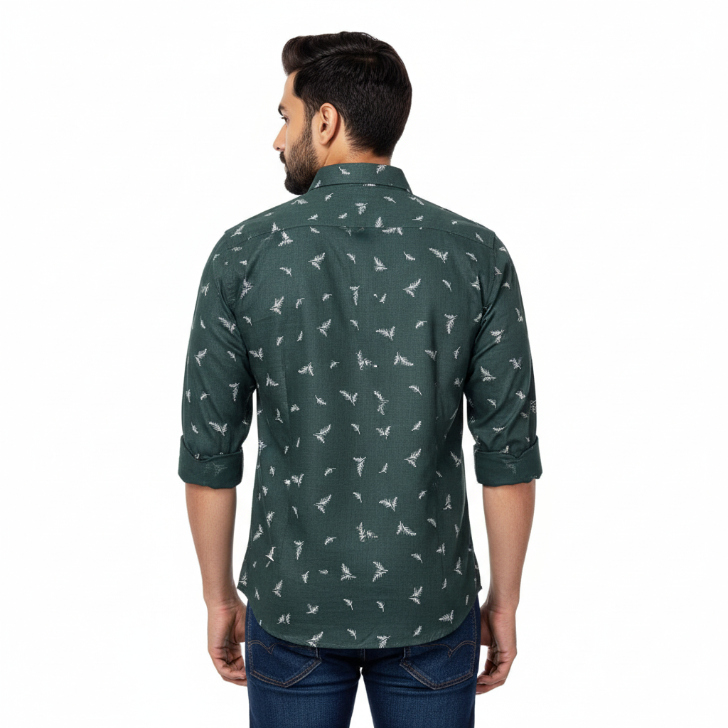 Dark Green Printed Cotton Shirt