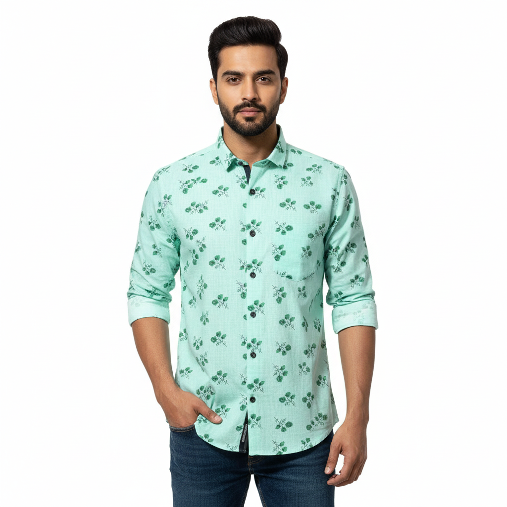 Mint Green Floral Printed Shirt