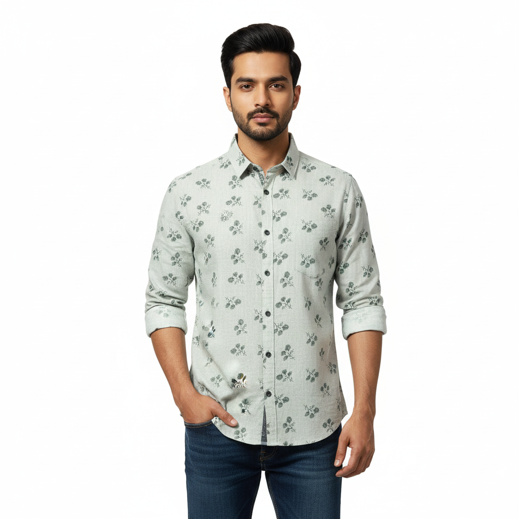 Grey Floral Printed Shirt