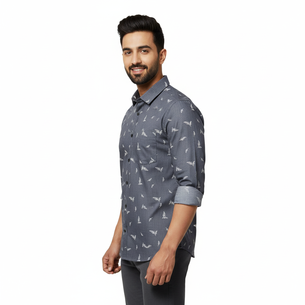 Grey Printed Cotton Shirt