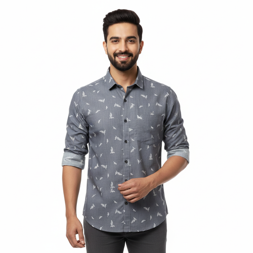 Grey Printed Cotton Shirt