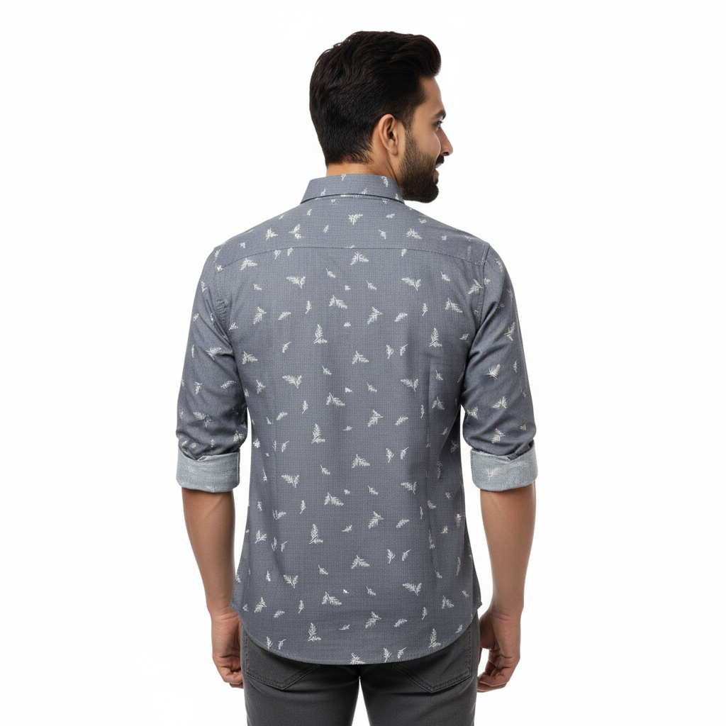 Grey Printed Cotton Shirt