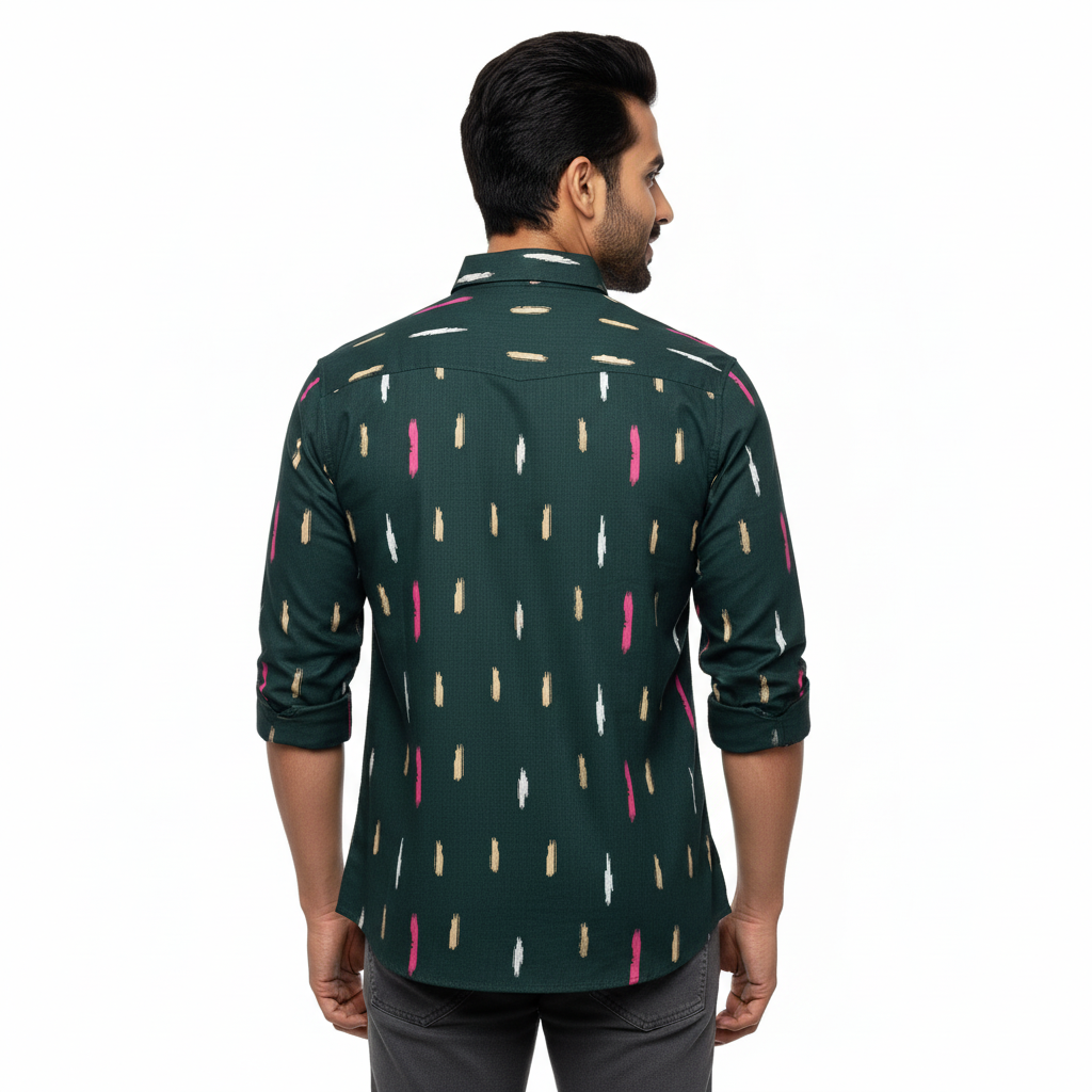 Dark Green Abstract Printed Cotton Shirt
