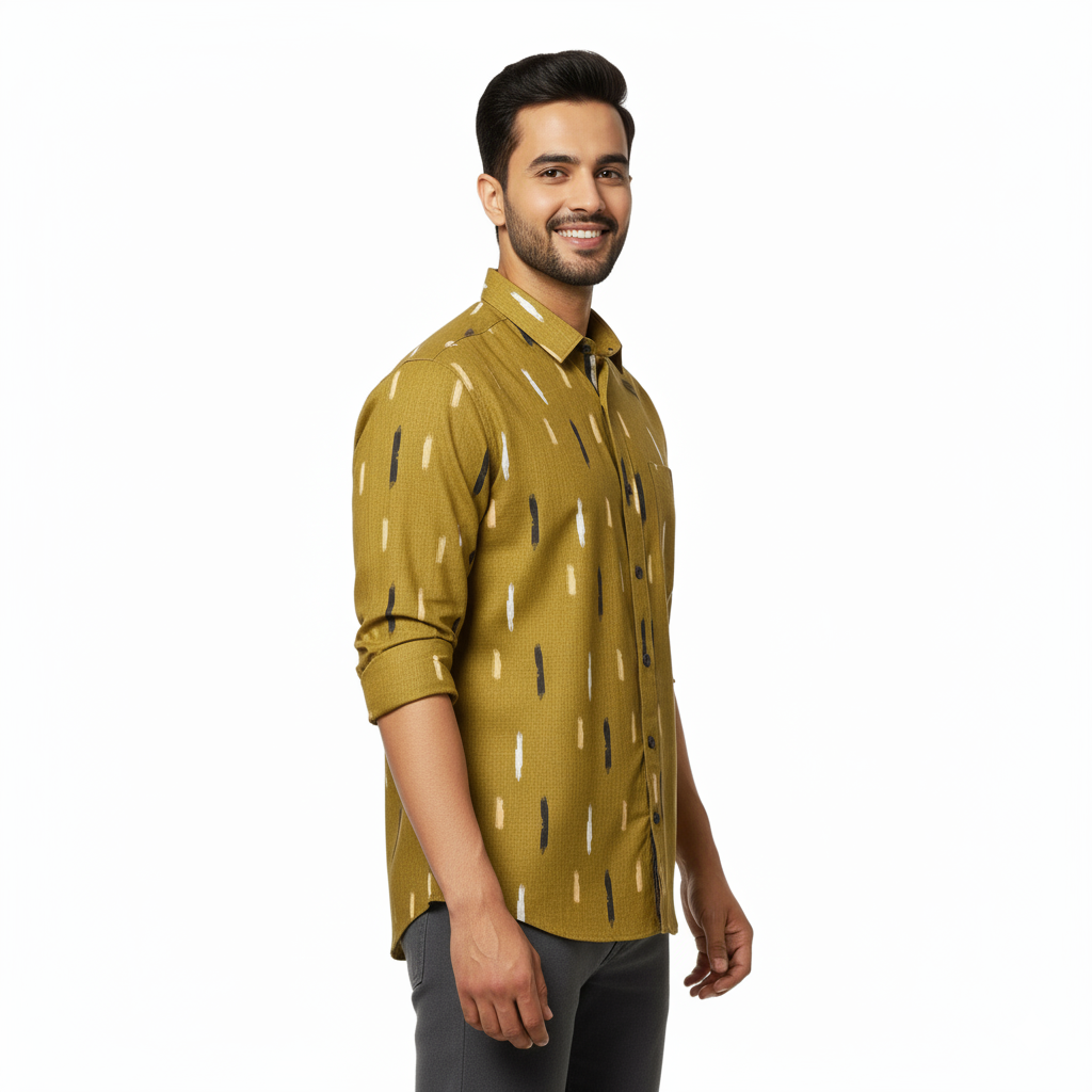 Gold Abstract Printed Cotton Shirt
