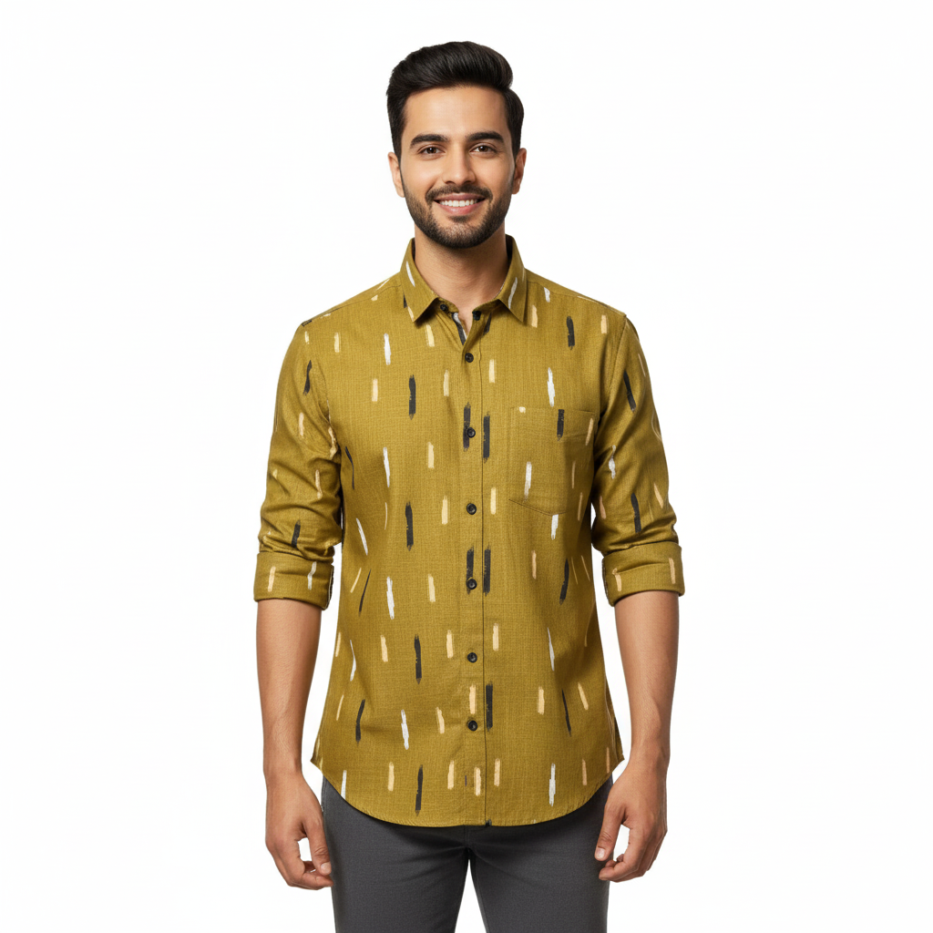 Gold Abstract Printed Cotton Shirt