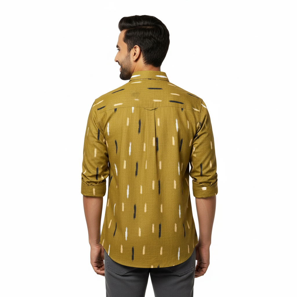 Gold Abstract Printed Cotton Shirt