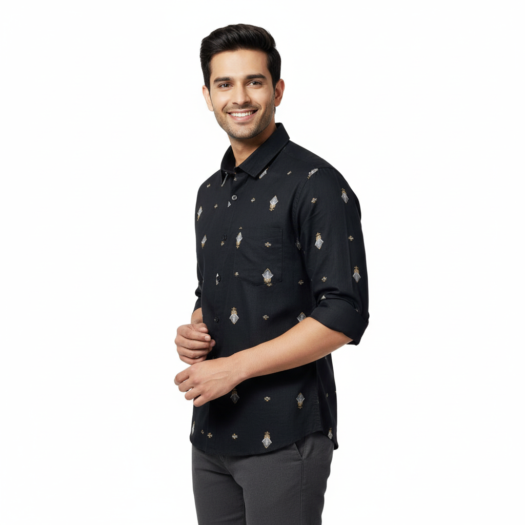 Black Abstract Printed Cotton Shirt