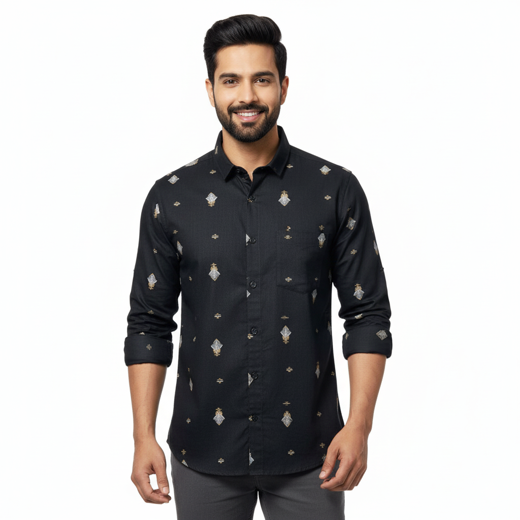 Black Abstract Printed Cotton Shirt