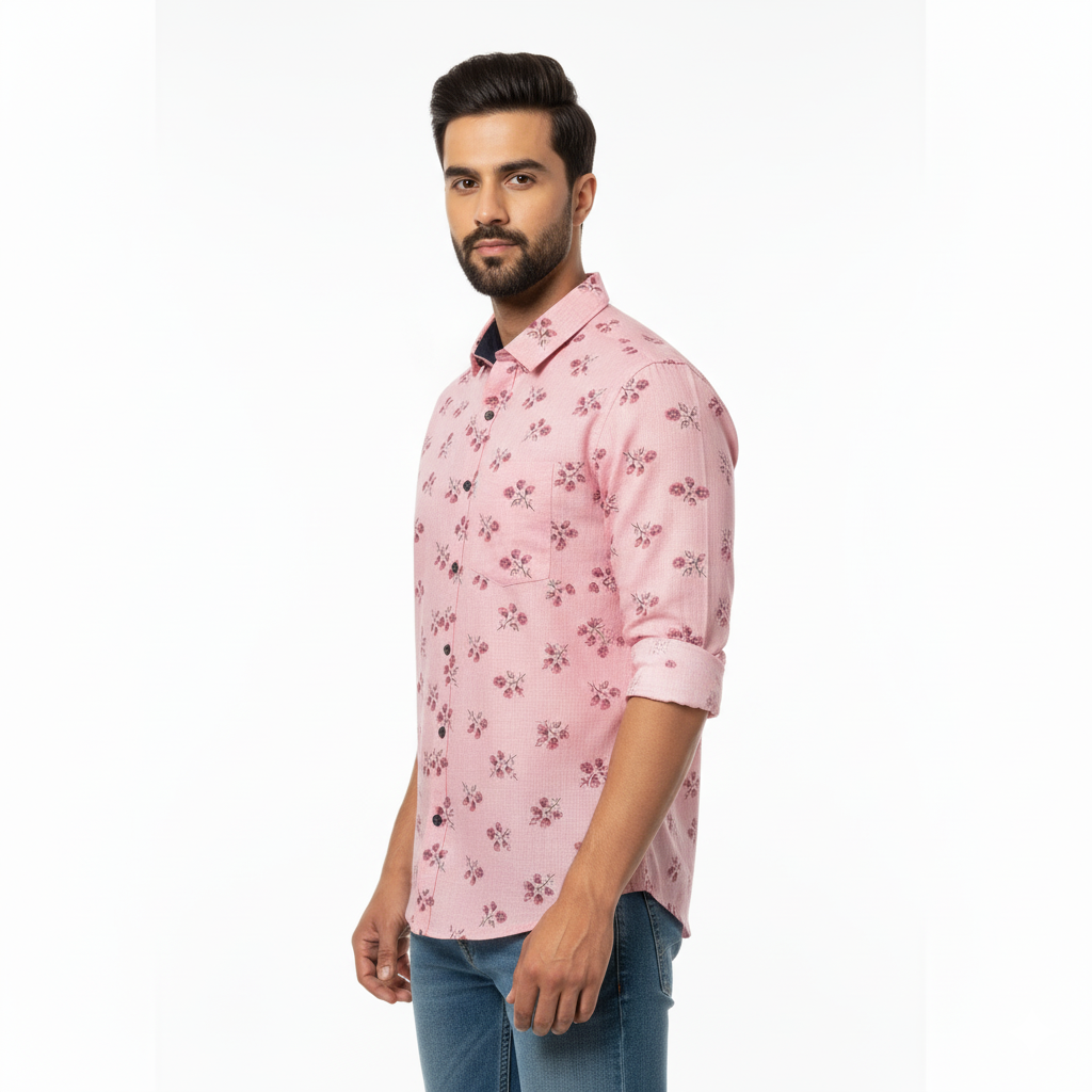 Dark Pink Floral Printed Shirt