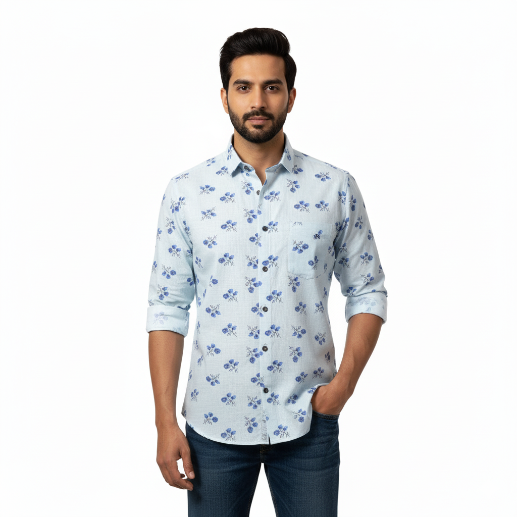 Light Blue Floral Printed Shirt