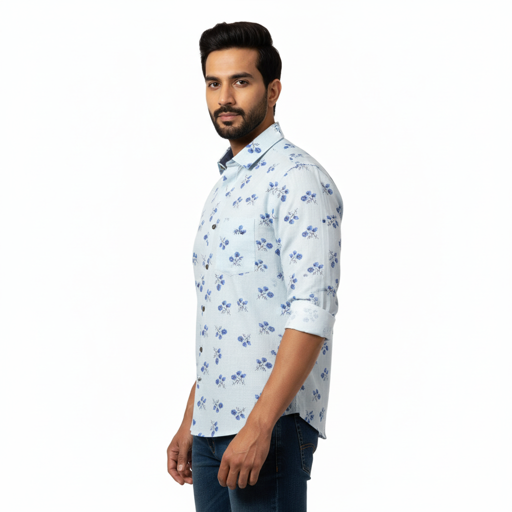 Light Blue Floral Printed Shirt