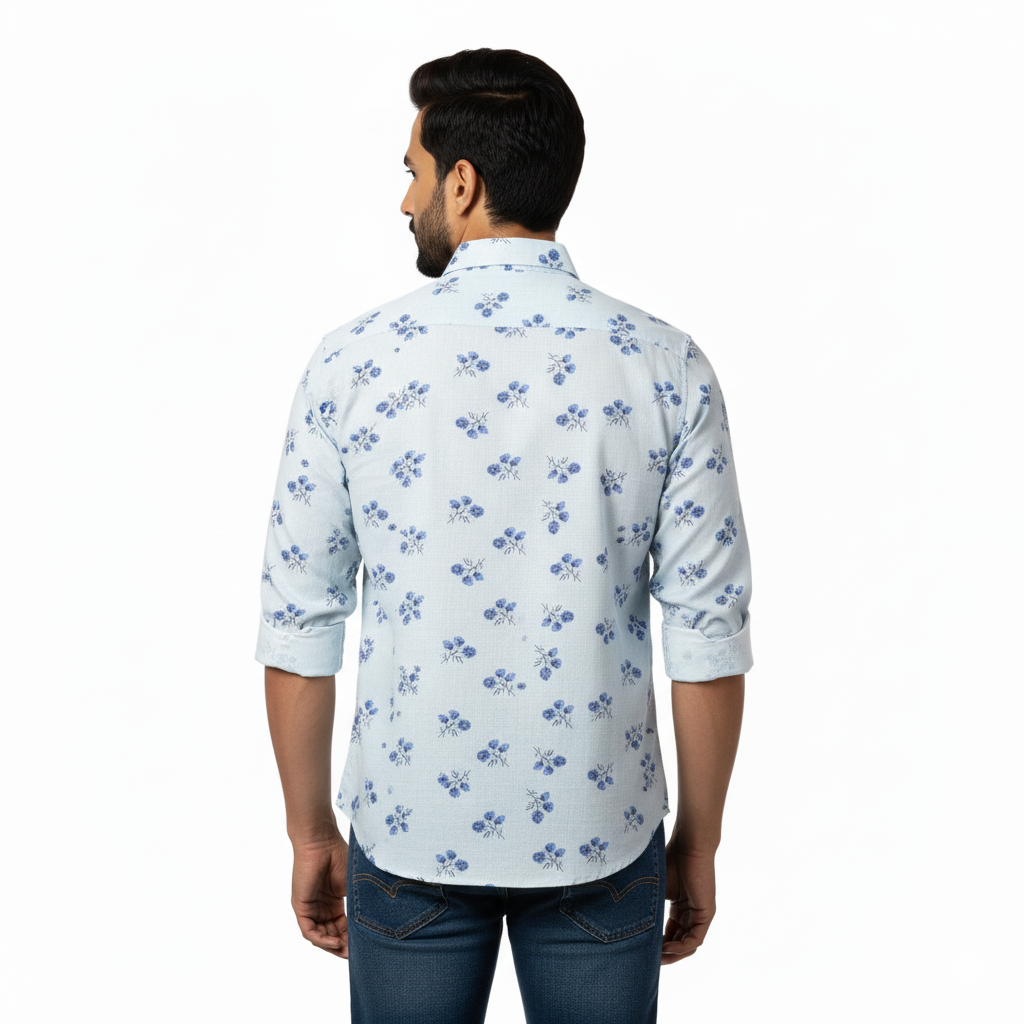 Light Blue Floral Printed Shirt