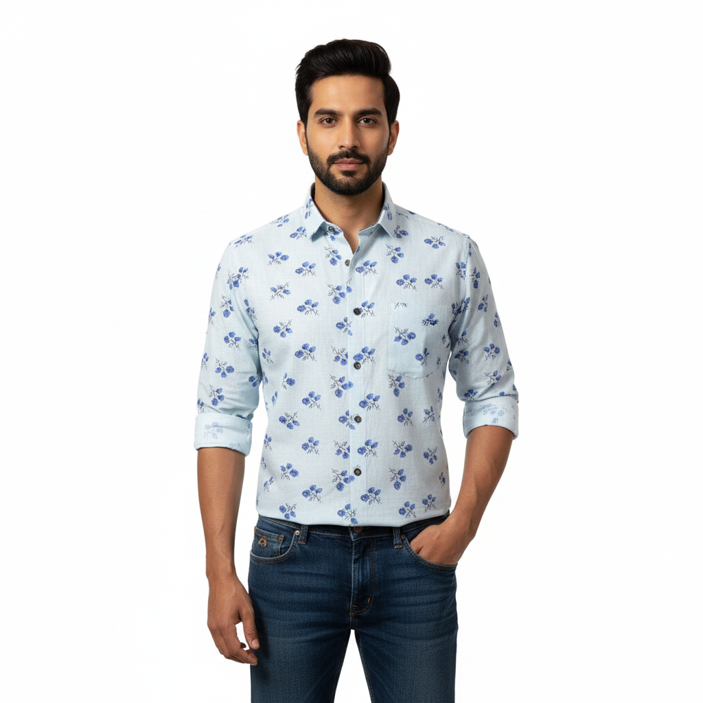 Light Blue Floral Printed Shirt