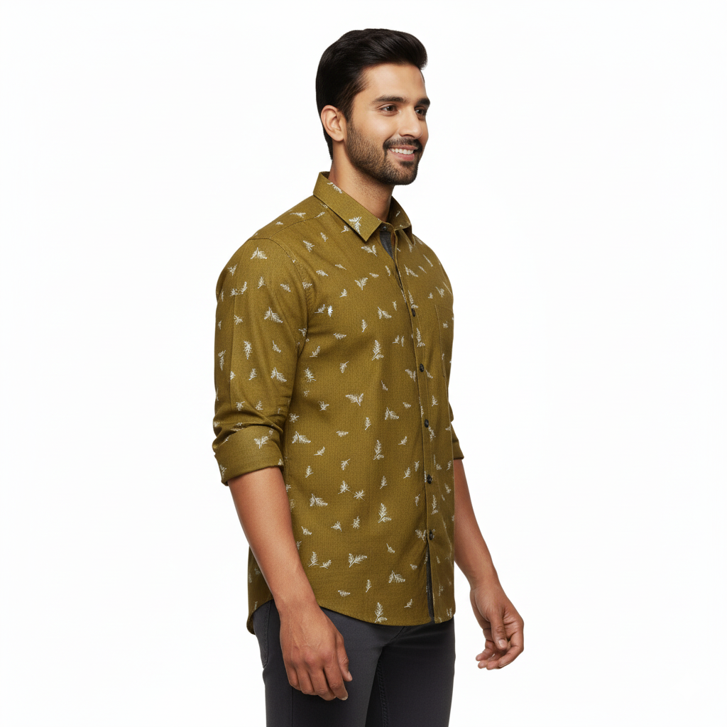 Mustard Printed Cotton Shirt P144