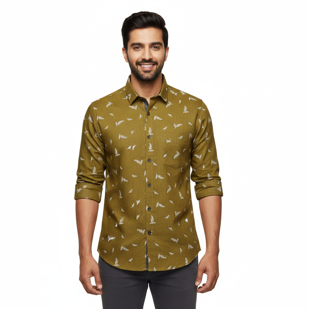 Mustard Printed Cotton Shirt P144